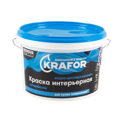 Краска В/Д интер супербелая 3кг (1) Krafor (син) в Иваново